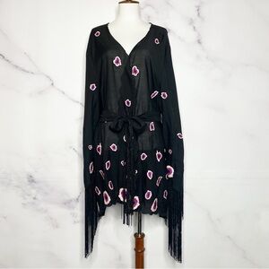 MISA Floral Embroidered Fringe Black Tie Wrap